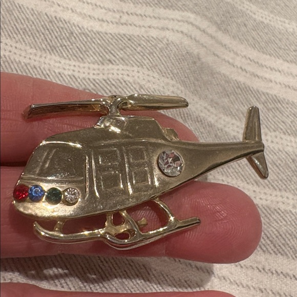Vintage Gold Helicopter w Rhinestone Accents New - Picture 5 of 7